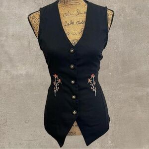 Wrappers Vintage Embroidered Black Vest Top